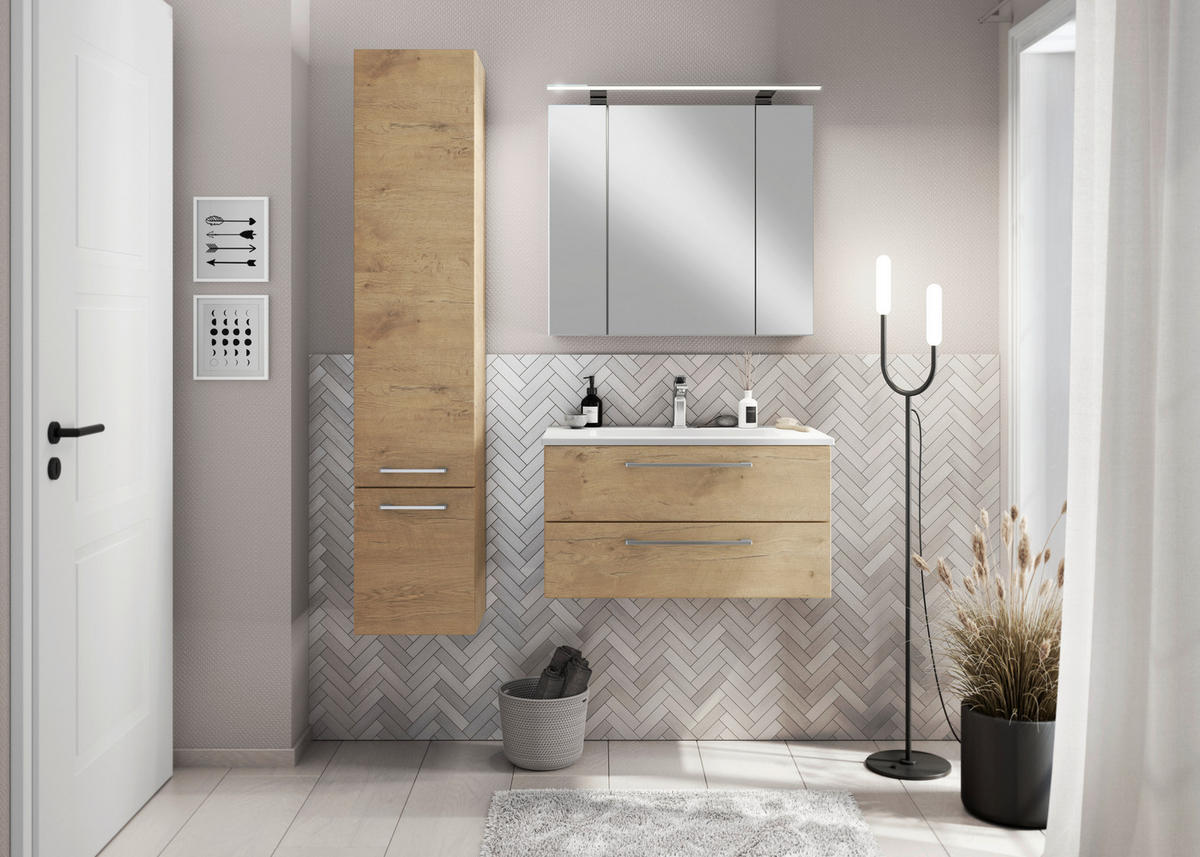 HOCHSCHRANK 35/168/35 cm  - Chromfarben/Wildeiche, Basics, Glas/Holzwerkstoff (35/168/35cm)