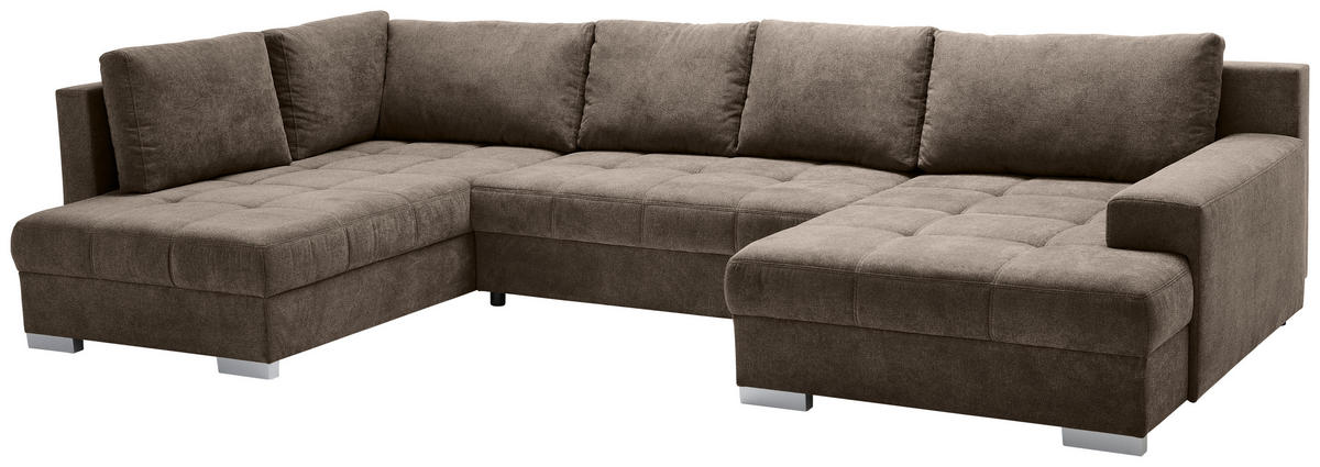 WOHNLANDSCHAFT in Velours Dunkelbraun  - Chromfarben/Dunkelbraun, KONVENTIONELL, Kunststoff/Textil (198/363/170cm) - Hom`in
