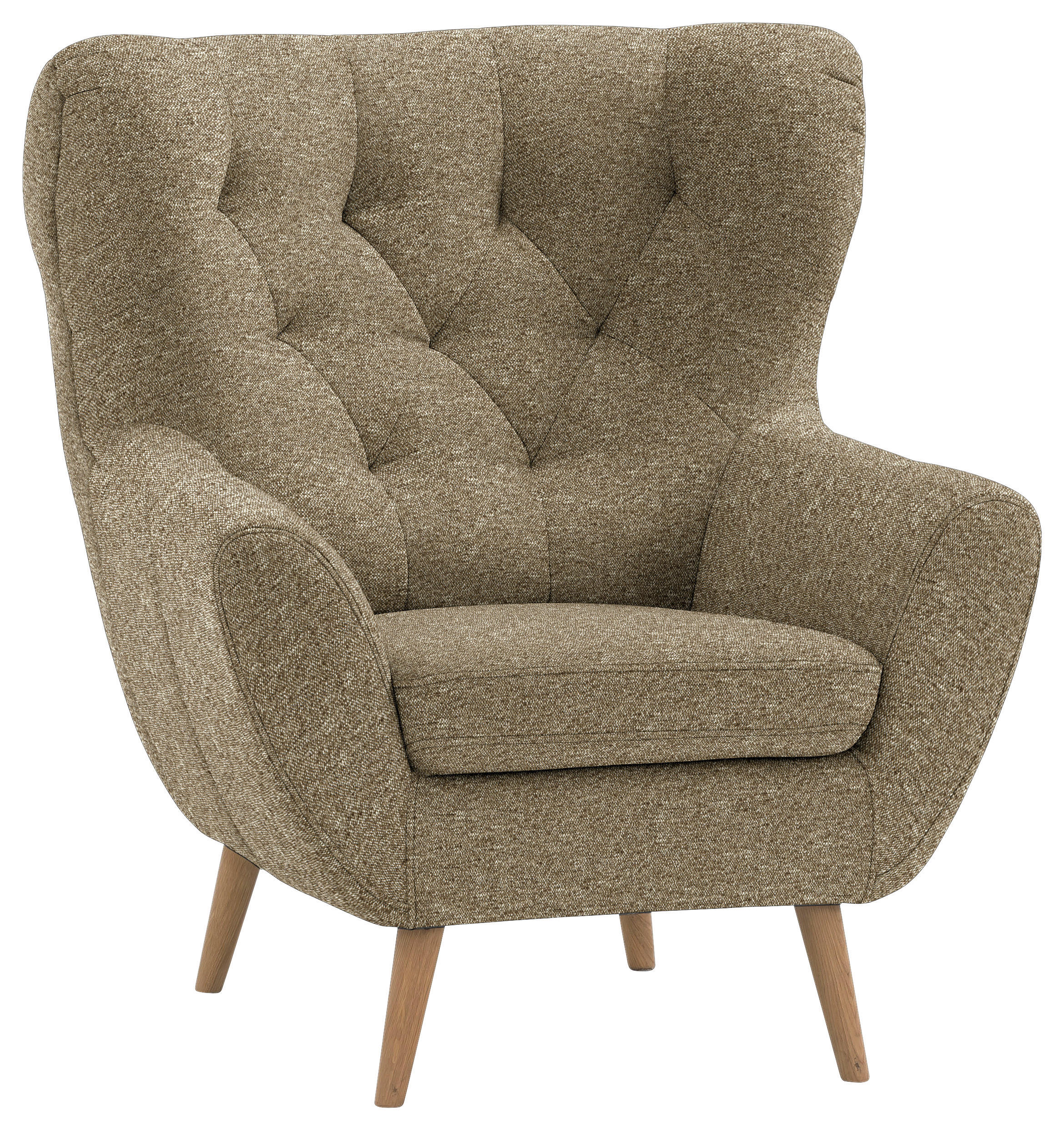 OHRENSESSEL in Flachgewebe Olivgrün  - Eichefarben/Olivgrün, Design, Holz/Textil (87/101/95cm) - Stylife