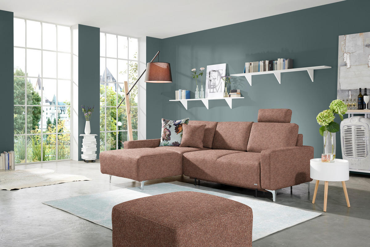 ECKSOFA  in Mikrovelours Terracotta  160/248 cm  - Terracotta/Alufarben, Design, Textil/Metall (160/248cm) - Sedda