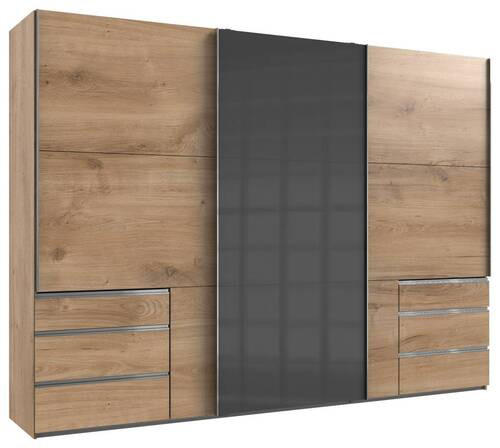 SCHWEBETÜRENSCHRANK in Eichefarben, Grau  - Chromfarben/Eichefarben, Modern, Holzwerkstoff (300/216/65cm) - MID.YOU