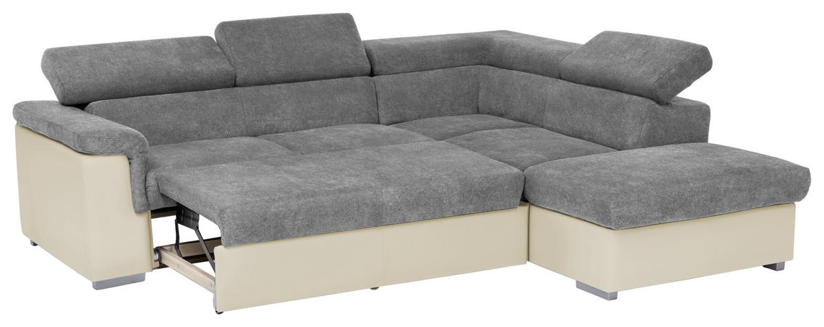 ECKSOFA Anthrazit, Braun Lederlook, Flachgewebe  - Anthrazit/Braun, Basics, Holz/Textil (252/217cm) - MID.YOU