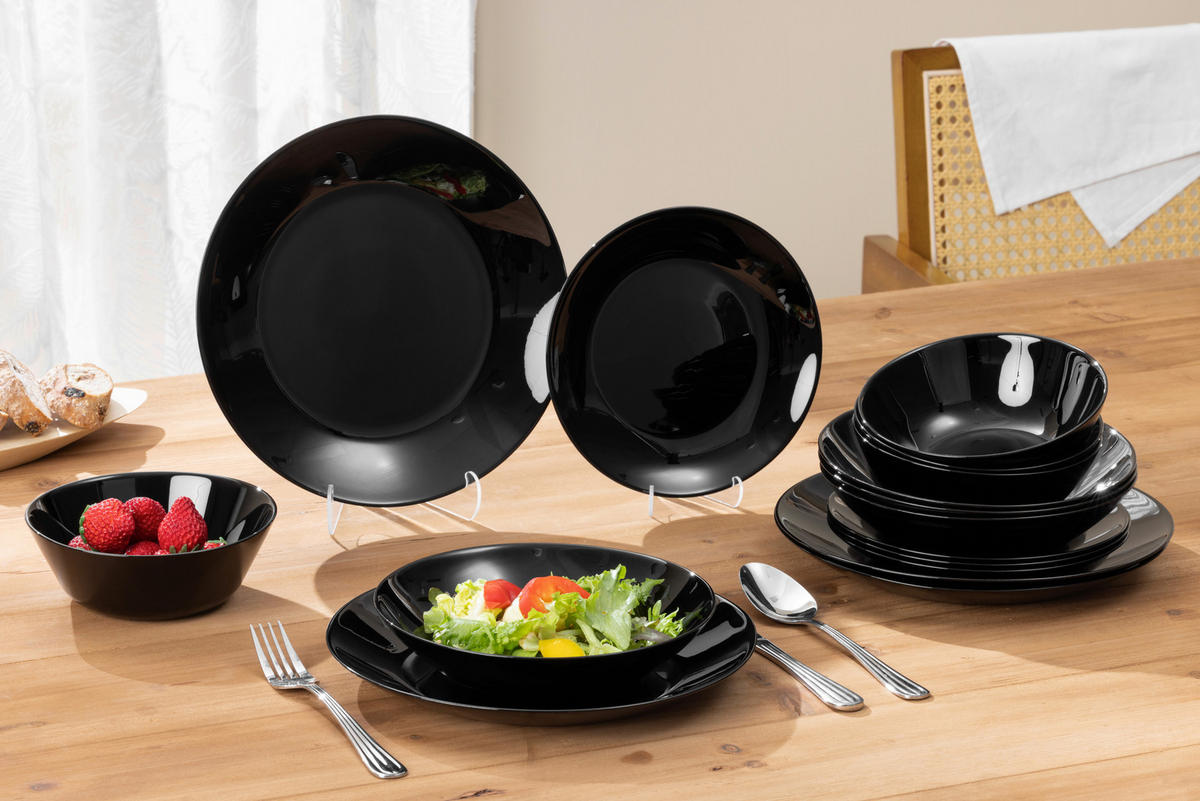 TAFELSERVICE 16-teilig  - Schwarz, Basics, Glas - Boxxx