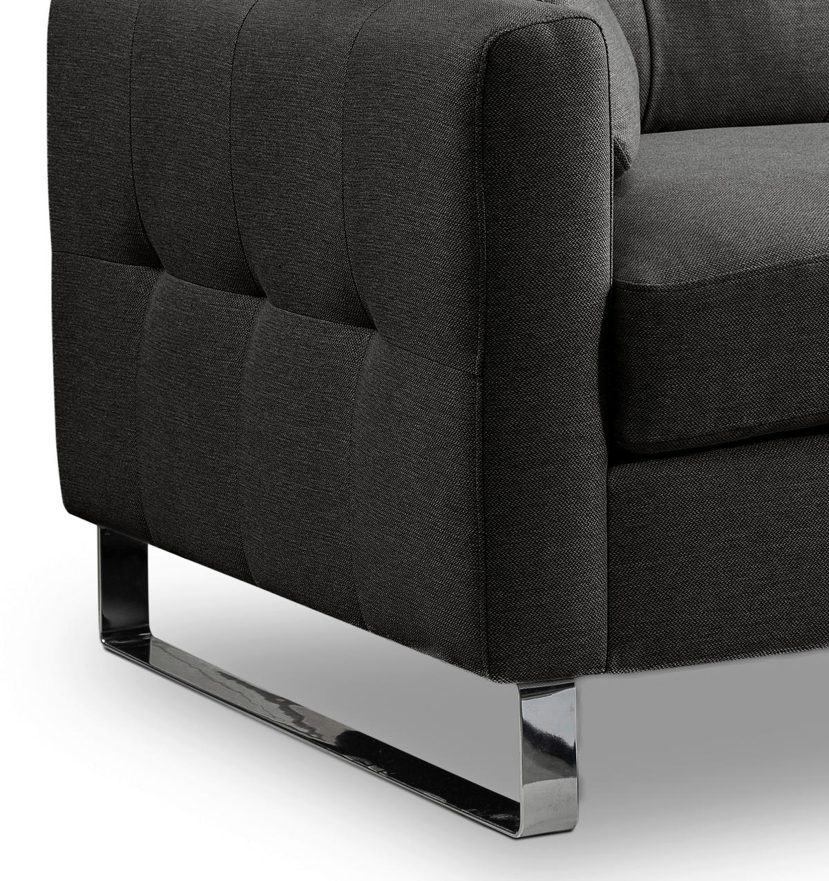 2,5-SITZER HERA Flachgewebe Grau  - Chromfarben/Grau, Basics, Textil/Metall (203/92/94cm) - MID.YOU