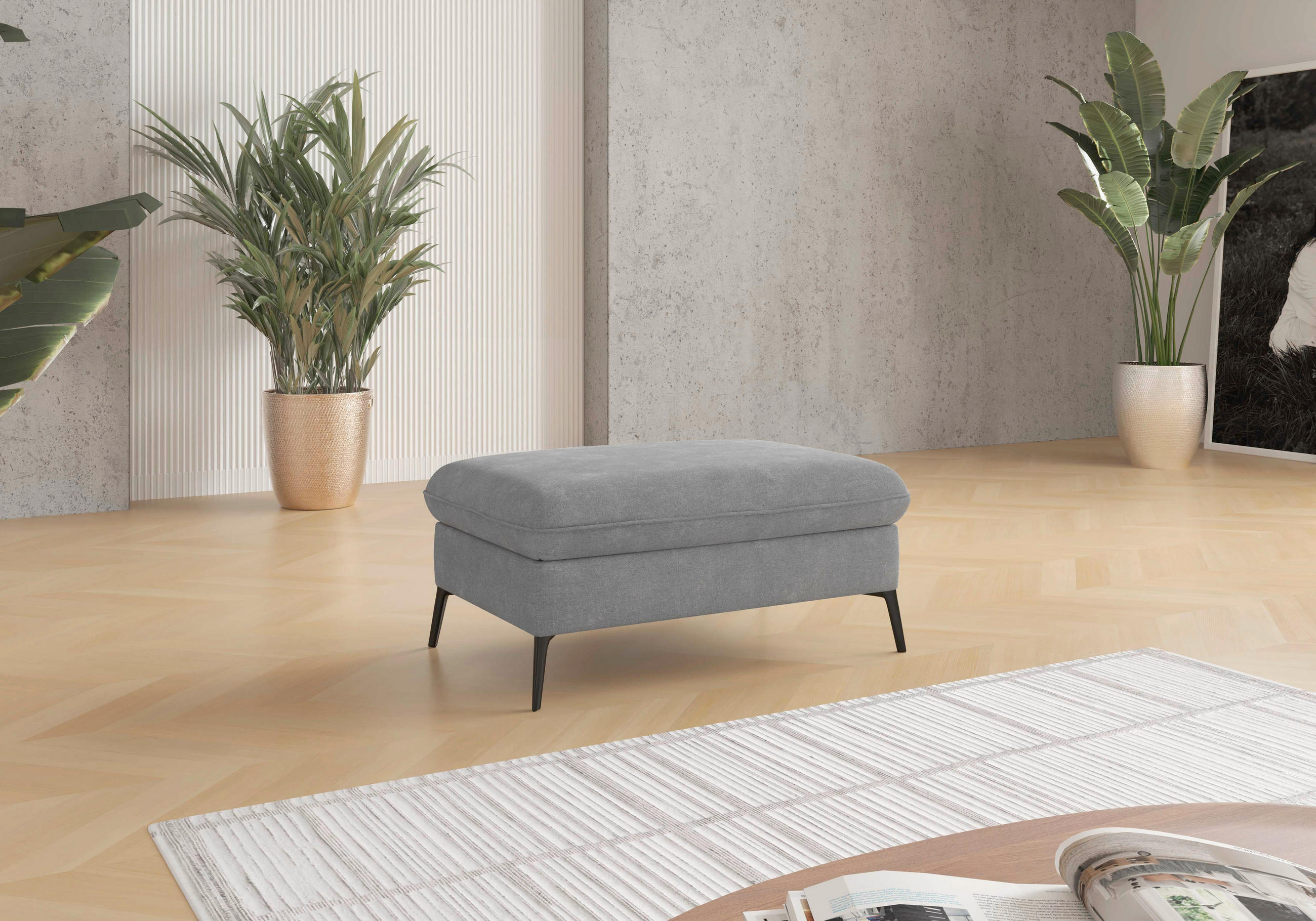 HOCKER Flachgewebe Grau  - Creme/Schwarz, KONVENTIONELL, Textil/Metall (104/47/69cm) - Sit & More