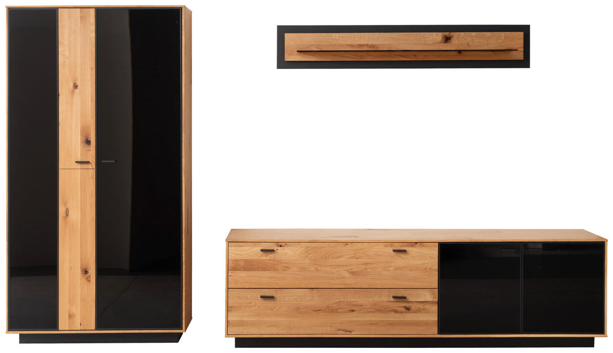 WOHNWAND  in Anthrazit, Eichefarben 319/190/50 cm  - Eichefarben/Anthrazit, Natur, Glas/Holz (319/190/50cm) - Linea Natura