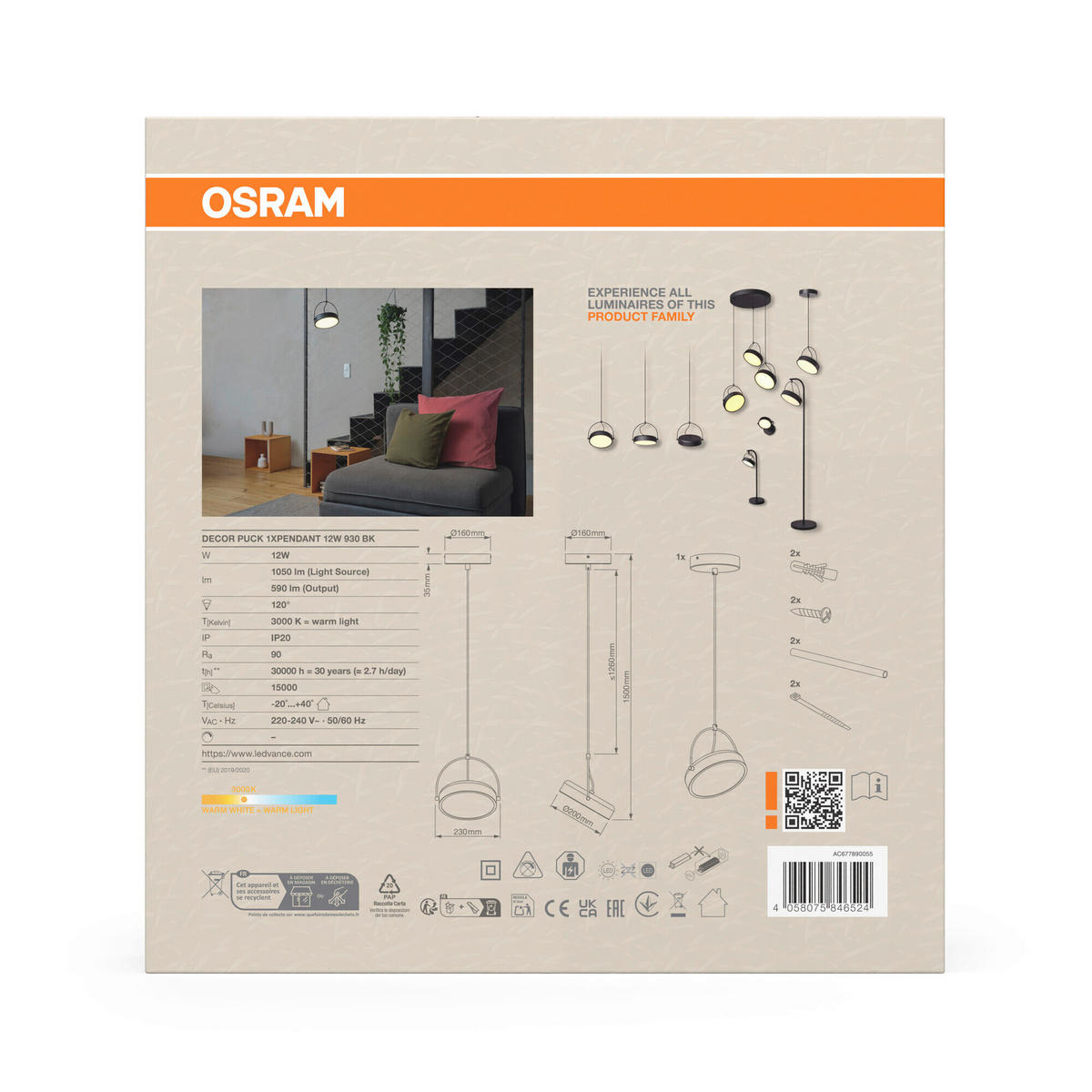 LED-HÄNGELEUCHTE 23/150 cm  - Schwarz, Design, Kunststoff/Metall (23/150cm) - Osram