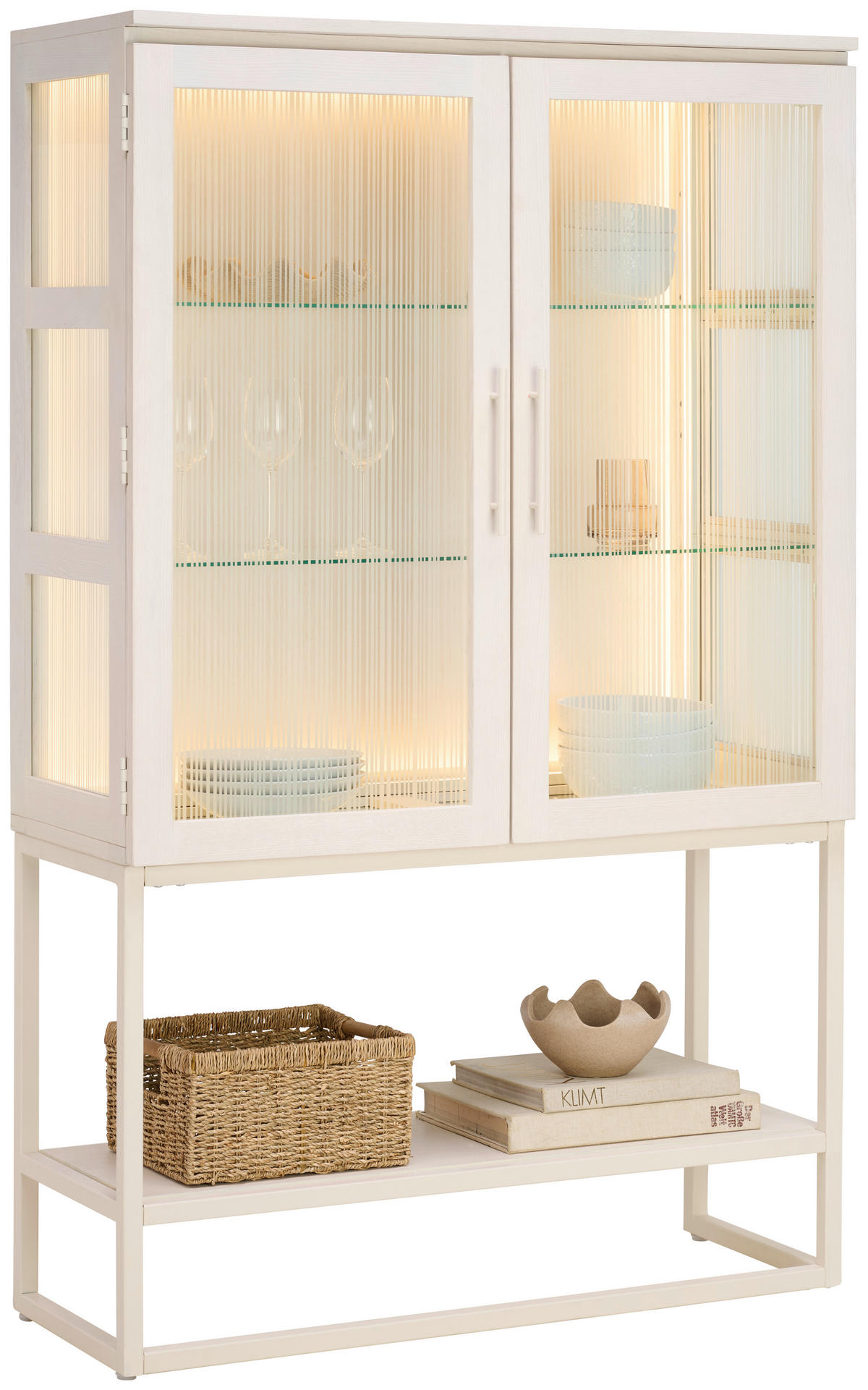 VITRINE in furniert, massiv Esche Weiß  - Weiß, MODERN, Glas/Holz (100/160/43cm) - Lomoco