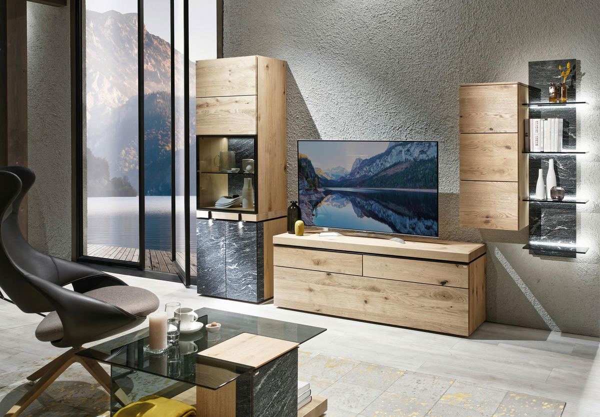 WOHNWAND 4-teilig  in  312/202/43 cm  - Design, Glas/Holz (312/202/43cm) - Voglauer