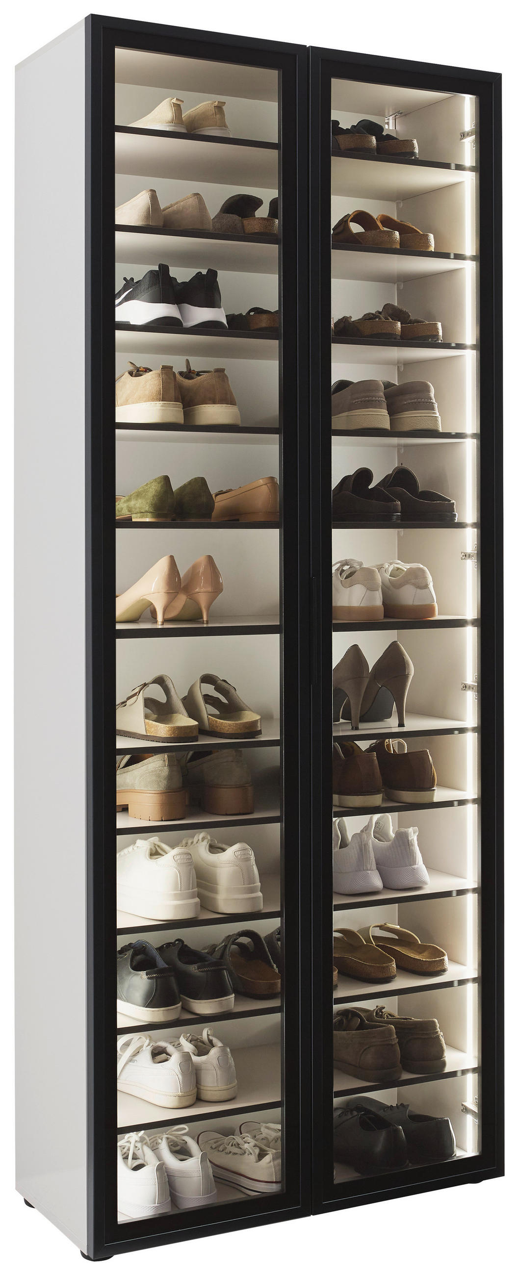 SCHUHSCHRANK Schwarz, Kaschmir  - Kaschmir/Schwarz, Design, Glas/Holzwerkstoff (80/200/34cm) - Voleo