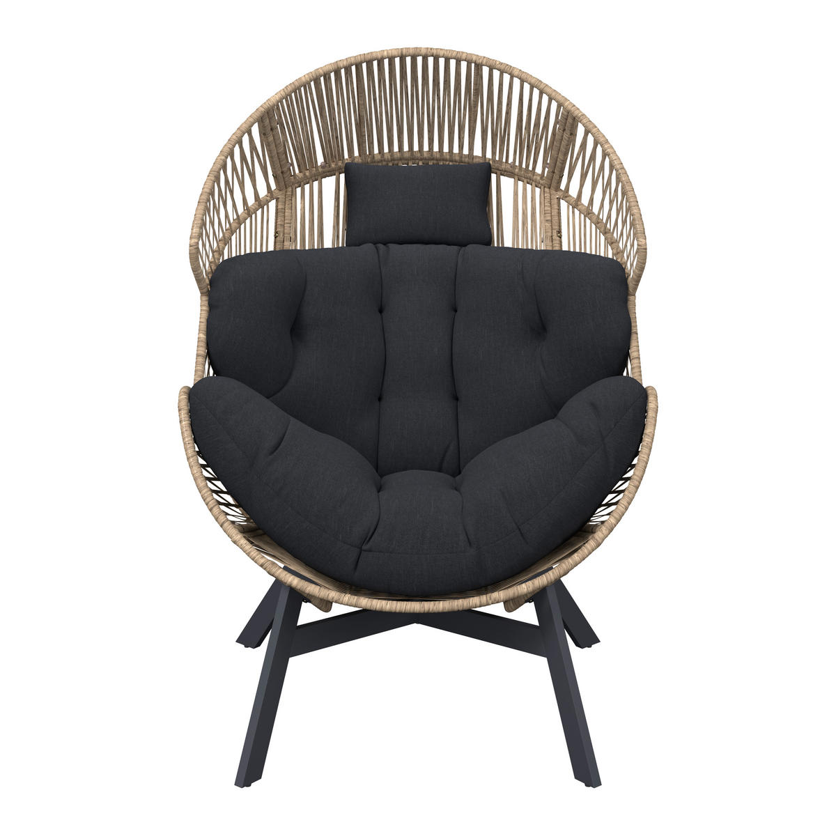 LOUNGESESSEL Naturfarben, Schwarz Stahl  - Schwarz/Naturfarben, Design, Kunststoff/Textil (96/140/101cm) - Ambia Garden