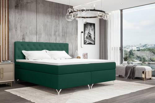 BOXSPRINGBETT 140/200 cm  in Dunkelgrün  - Chromfarben/Dunkelgrün, Konventionell, Textil/Metall (140/200cm) - Carryhome