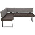 ECKBANK 156/180 cm Flachgewebe, Mikrofaser Grau, Edelstahlfarben Metall   - Edelstahlfarben/Grau, Design, Textil/Metall (156/180cm) - Moderano