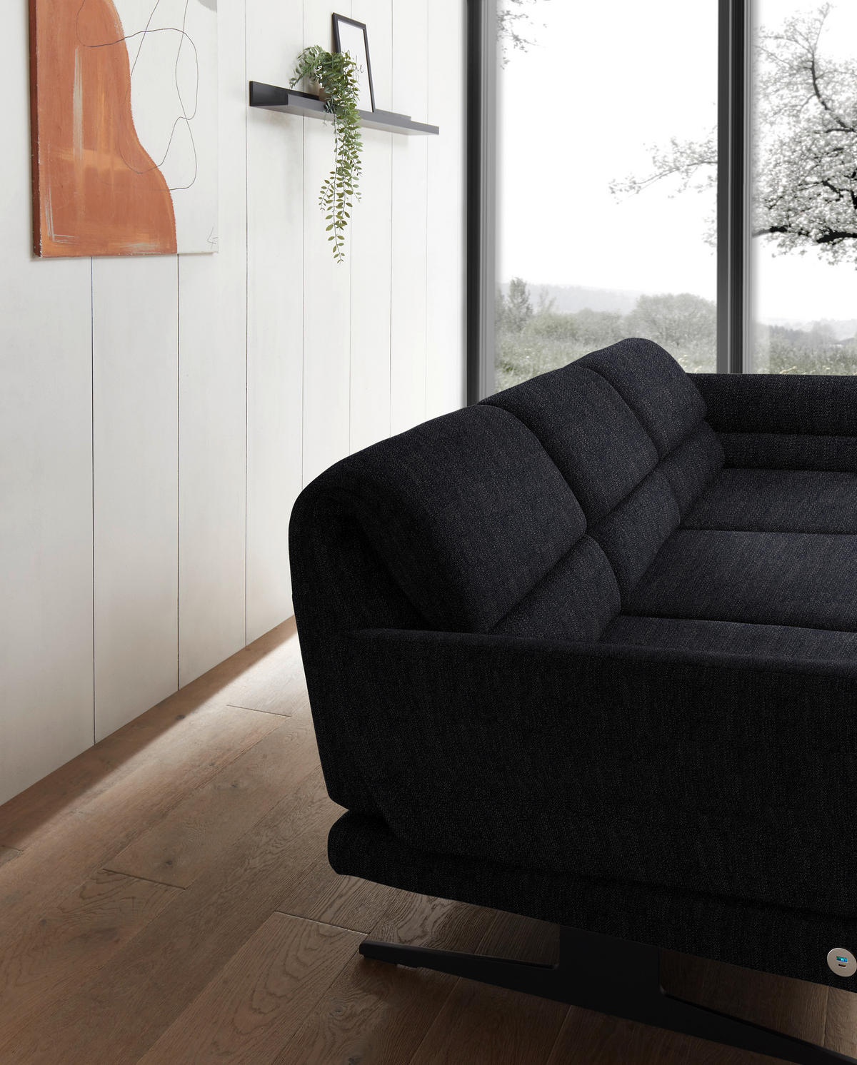 ECKSOFA in Flachgewebe Schwarz  279-327/176-217 cm  - Schwarz, Design, Textil/Metall (279-327/176-217cm) - Dieter Knoll