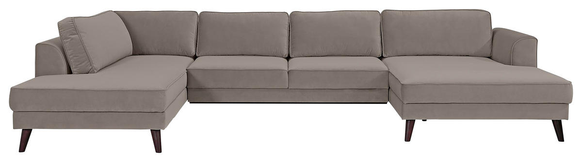 WOHNLANDSCHAFT LUMBER JACK Taupe Velours  - Taupe/Wengefarben, MODERN, Holz/Textil (201/348/169cm) - Trendmanufaktur