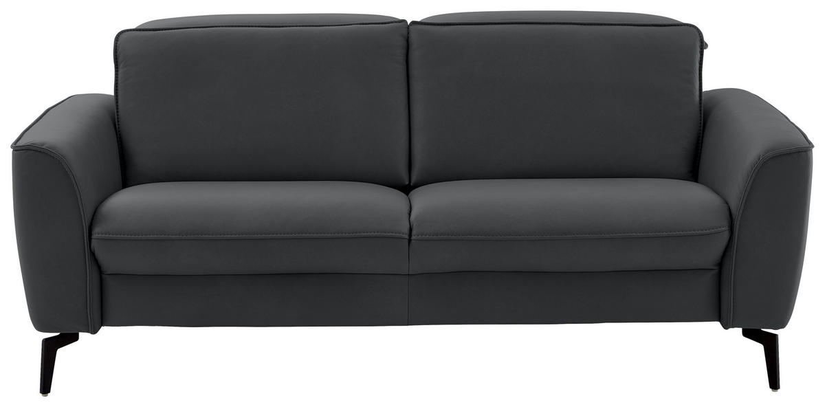 2,5-SITZER in Echtleder Schieferfarben  - Schieferfarben/Schwarz, Natur, Leder/Metall (194/81/110cm) - Valdera