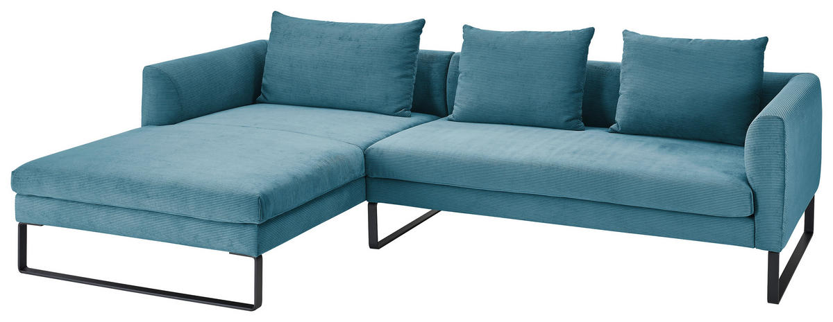 ECKSOFA in Cord Petrol  - Petrol/Schwarz, Konventionell, Textil/Metall (178/284cm) - Hom`in