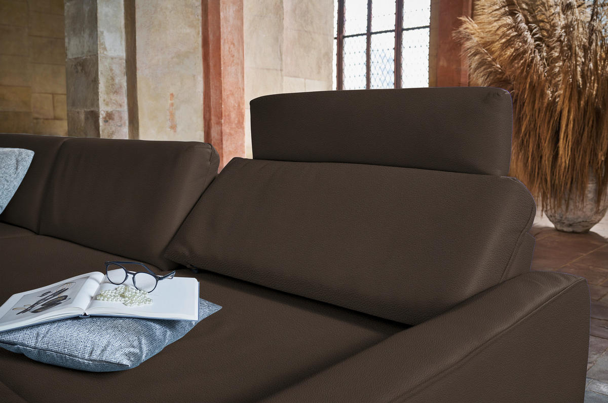 ECKSOFA in Echtleder Dunkelbraun  324/179 cm  - Anthrazit/Dunkelbraun, KONVENTIONELL, Leder/Metall (324/179cm) - Johann Jakob