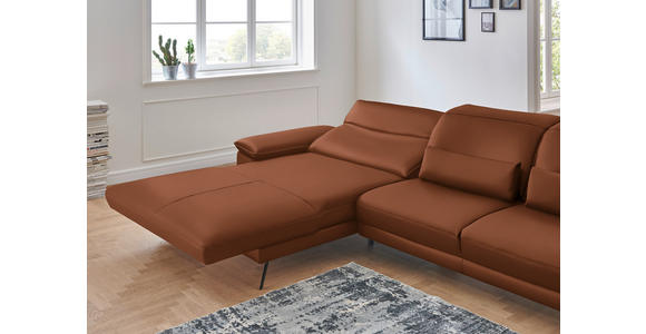 ECKSOFA in Echtleder Cognac 193/328 cm - Cognac/Schwarz, Design, Leder/Metall (193/328cm) - Dieter Knoll