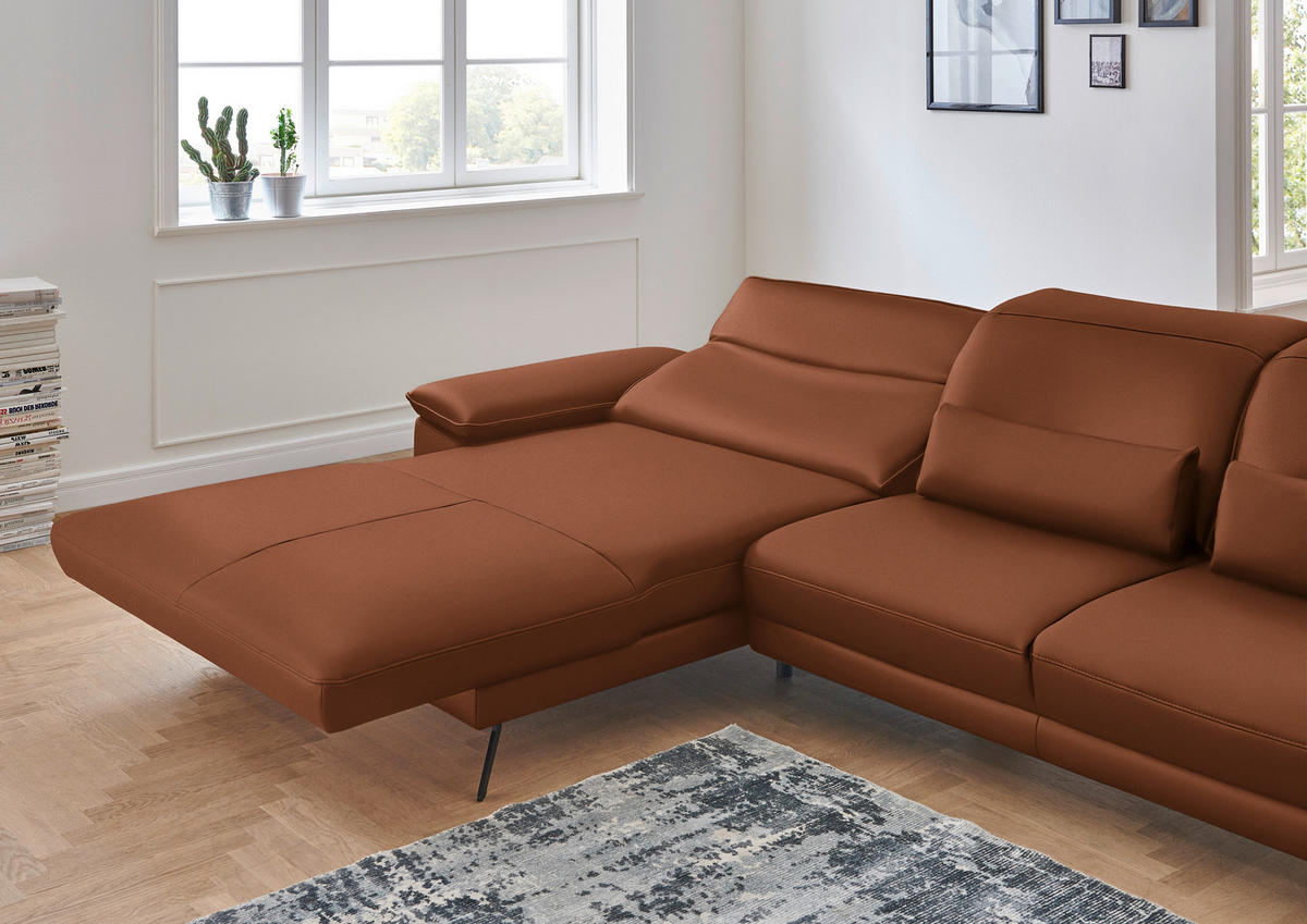 ECKSOFA in Echtleder Cognac  - Cognac/Schwarz, Design, Leder/Metall (193/328cm) - Dieter Knoll