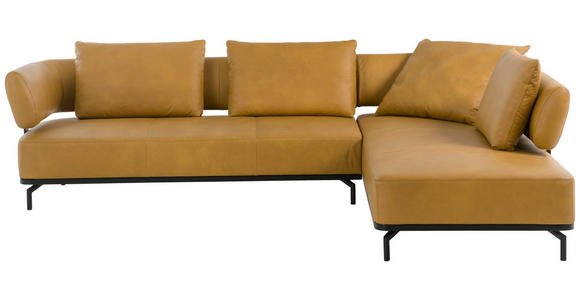 ECKSOFA in Echtleder Dunkelgelb  - Dunkelgelb/Schwarz, Design, Leder/Metall (302/237cm) - Dieter Knoll