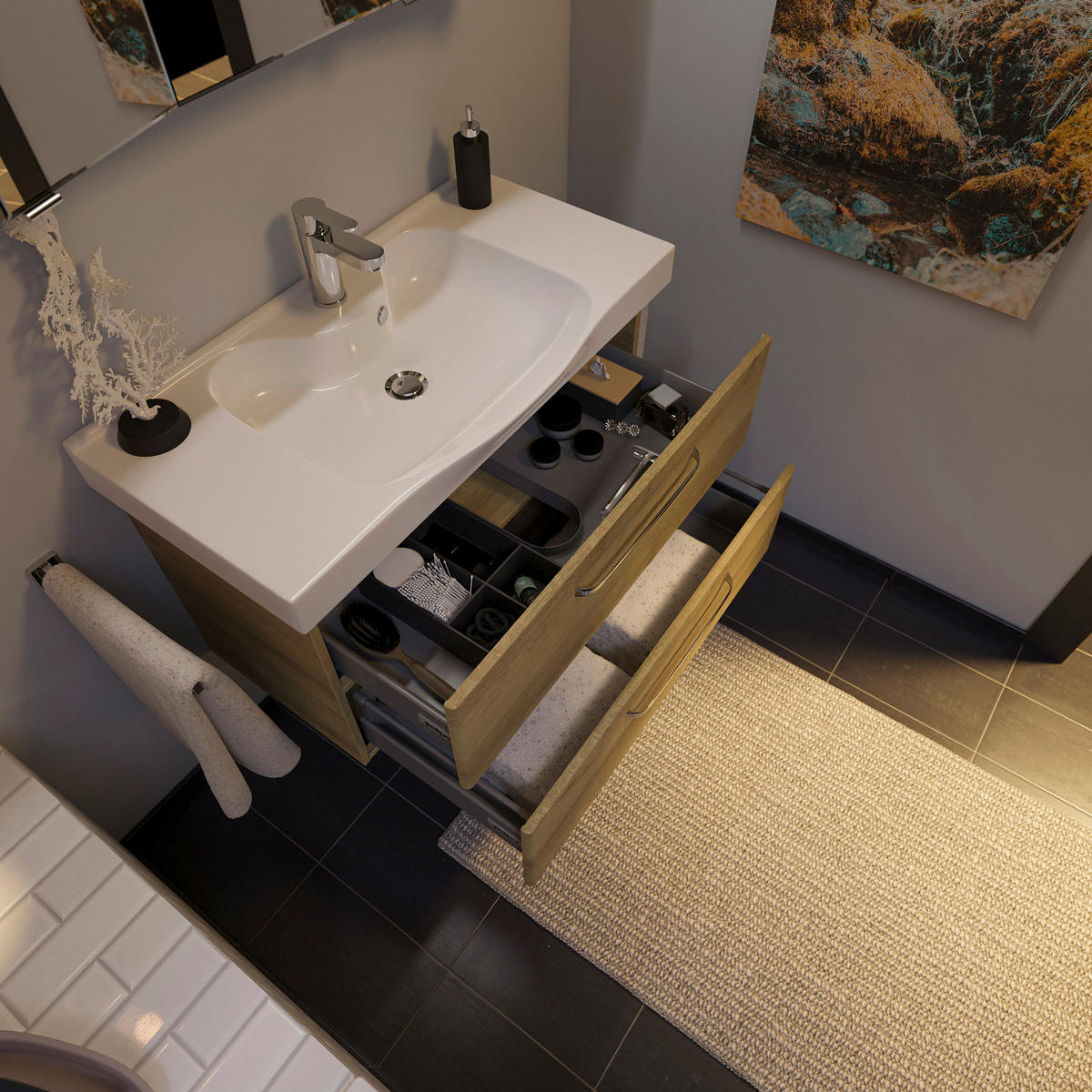 BADEZIMMER  in 92 cm  - Eichefarben/Weiß, KONVENTIONELL, Keramik/Holzwerkstoff (92cm) - Sadena