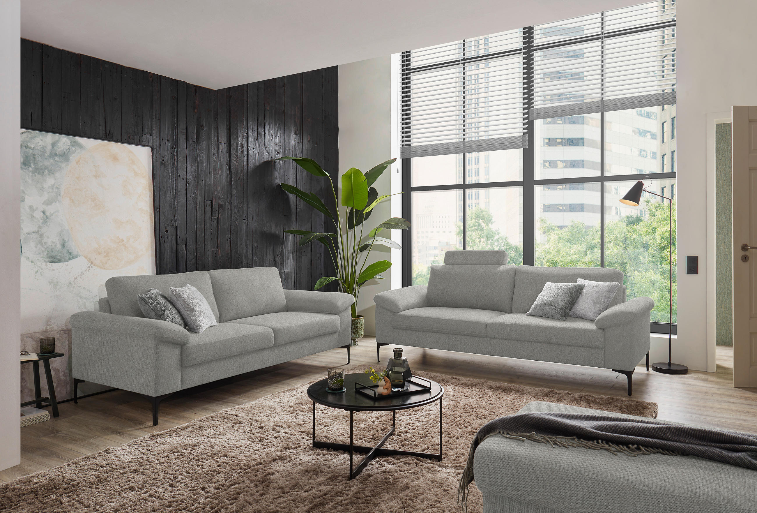 3-SITZER-SOFA in Flachgewebe Hellgrau  - Hellgrau/Schwarz, Design, Textil/Metall (226/89/97cm) - Pure Home Lifestyle
