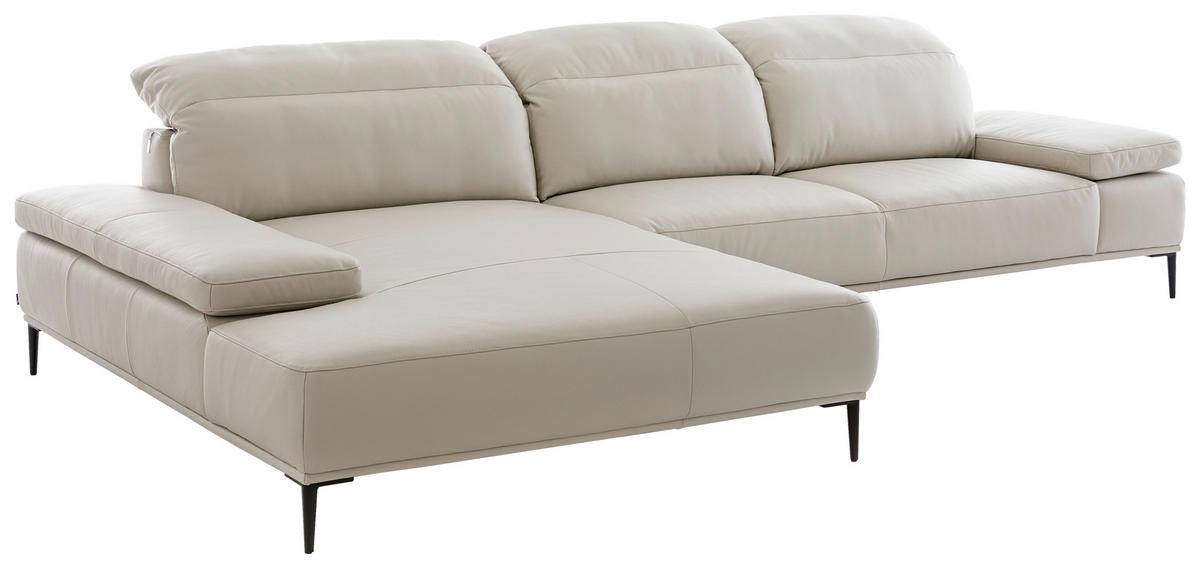 ECKSOFA Greige Echtleder Rücken echt  - Greige/Schwarz, MODERN, Leder/Metall (206/339cm) - Chilliano