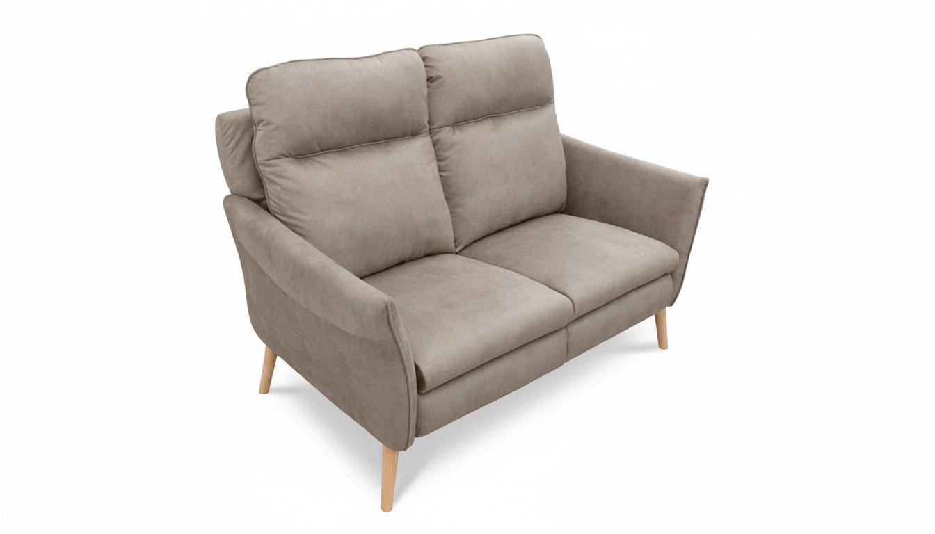 2-SITZER-SOFA Mikrofaser Taupe  - Taupe/Buchefarben, Design, Holz/Textil (145/110/92cm) - Livetastic