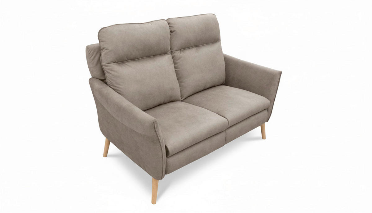 2-SITZER-SOFA Mikrofaser Taupe  - Taupe/Buchefarben, Design, Holz/Textil (145/110/92cm) - Livetastic