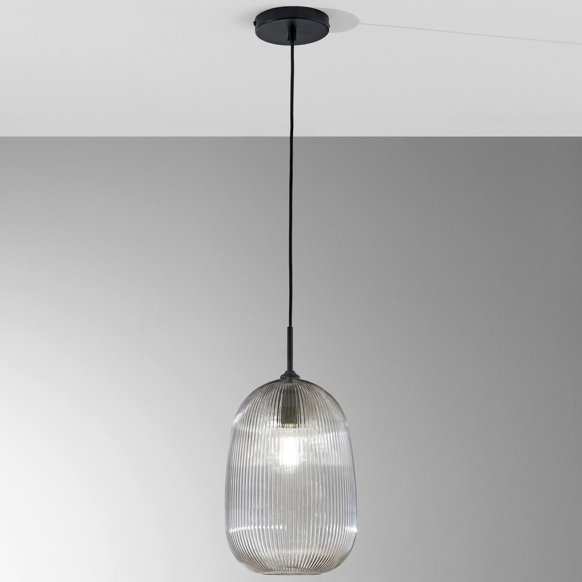 HÄNGELEUCHTE 21/202 cm  - Hellgrau/Schwarz, KONVENTIONELL, Glas/Metall (21/202cm)