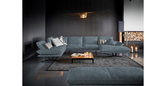 WOHNLANDSCHAFT in Echtleder Blau - Blau/Schwarz, Natur, Leder/Metall (217/359/155cm) - Dieter Knoll