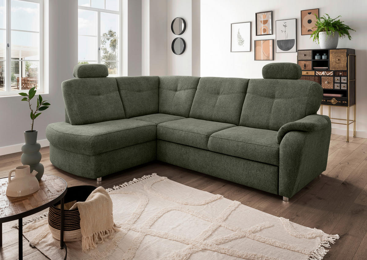 ECKSCHLAFSOFA in Chenille Dunkelgrün  - Chromfarben/Dunkelgrün, Modern, Kunststoff/Textil (180/264cm) - Livetastic