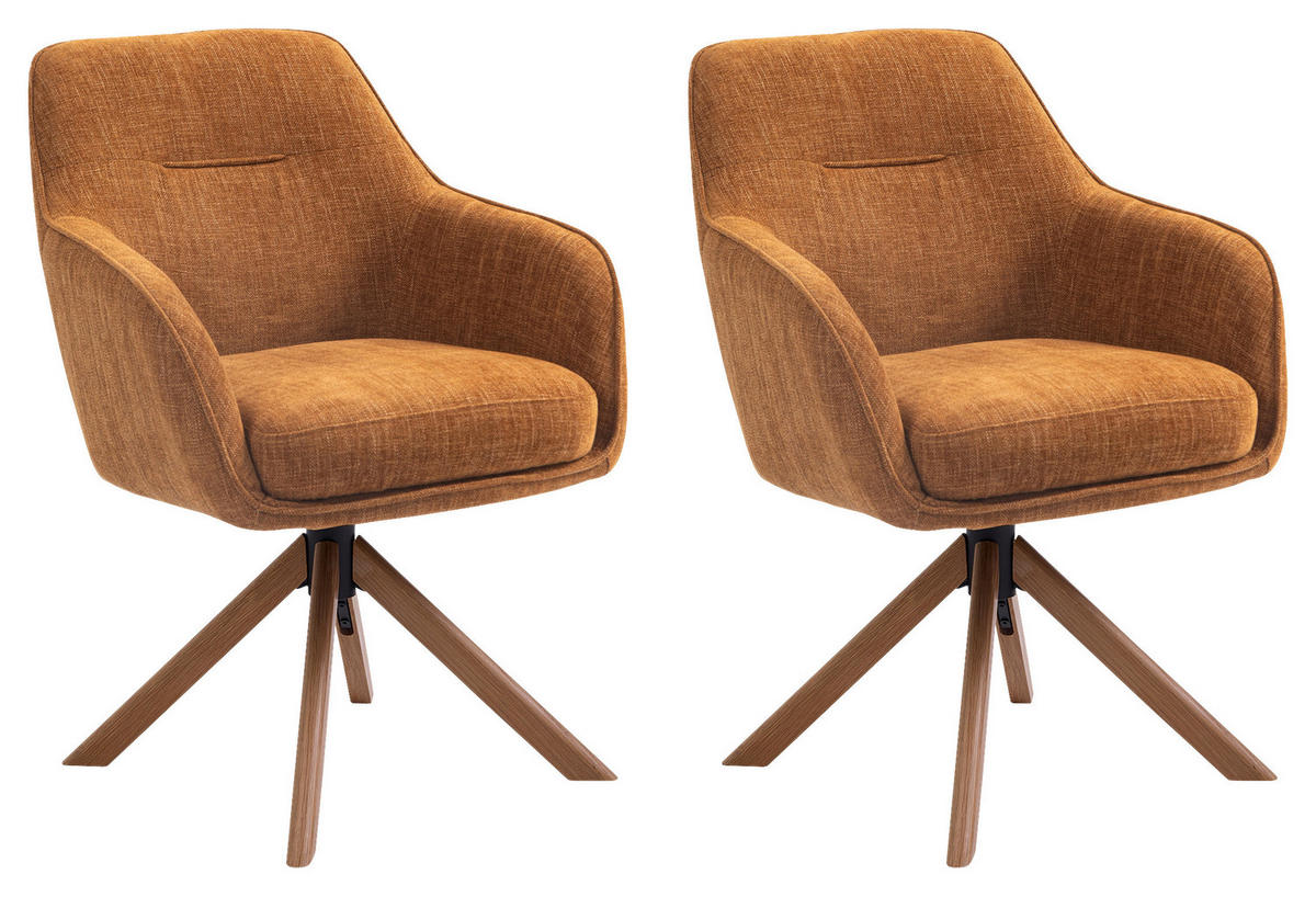 ARMLEHNSTUHL-SET 2 Stück  in Chenille  - Rostfarben/Naturfarben, MODERN, Holz/Textil (59/87/65cm) - Livetastic