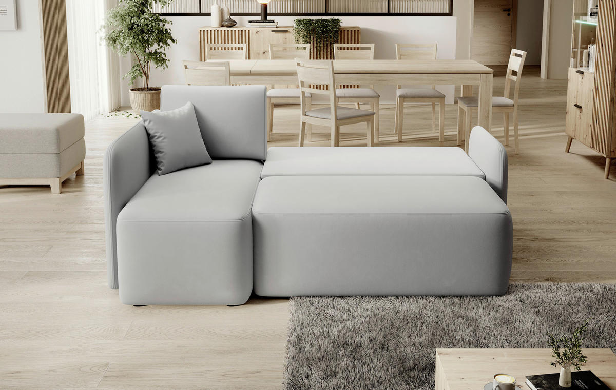 ECKSOFA Plüsch Hellgrau  - Hellgrau/Schwarz, Design, Kunststoff/Textil (150/206cm) - P & B