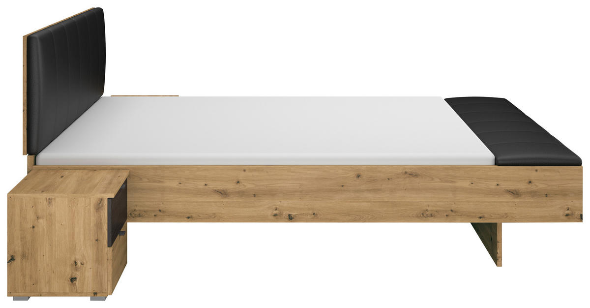 BETTANLAGE 180/200 cm  in Schwarz, Eiche Artisan   - Schwarz/Eiche Artisan, Modern, Holzwerkstoff/Textil (180/200cm) - Rauch Möbel