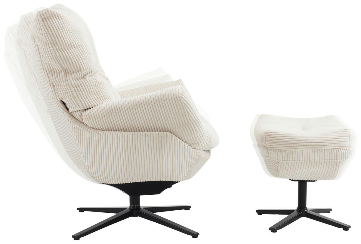 RELAXSESSELSET Cord Relaxfunktion, Hocker    - Beige/Schwarz, Design, Textil/Metall (77/100/78cm) - Carryhome