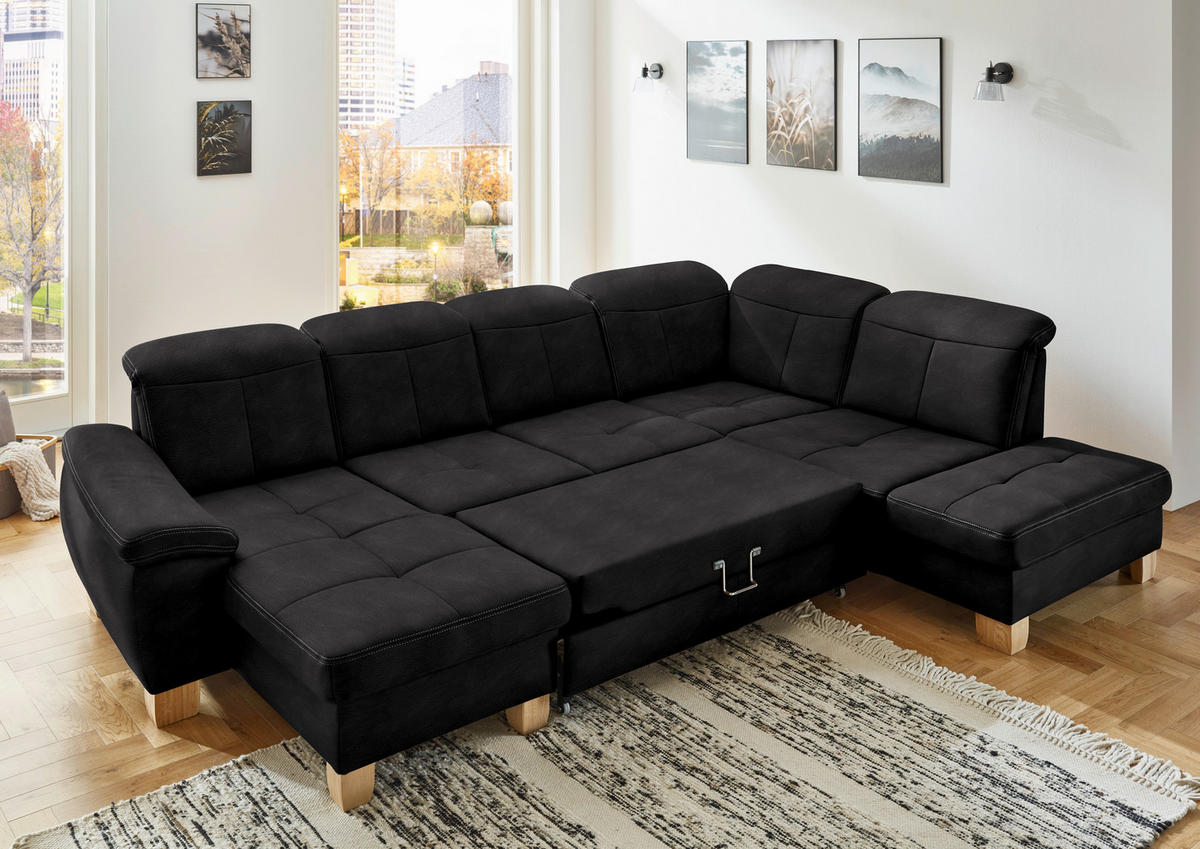 WOHNLANDSCHAFT in Mikrofaser Anthrazit  - Wildeiche/Anthrazit, Konventionell, Holz/Textil (185/343/243cm) - Voleo