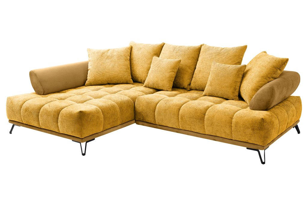HÖRNSOFFA i chenille currygul  - currygul/svart, Modern, metall/textil (184/262cm) - MID.YOU