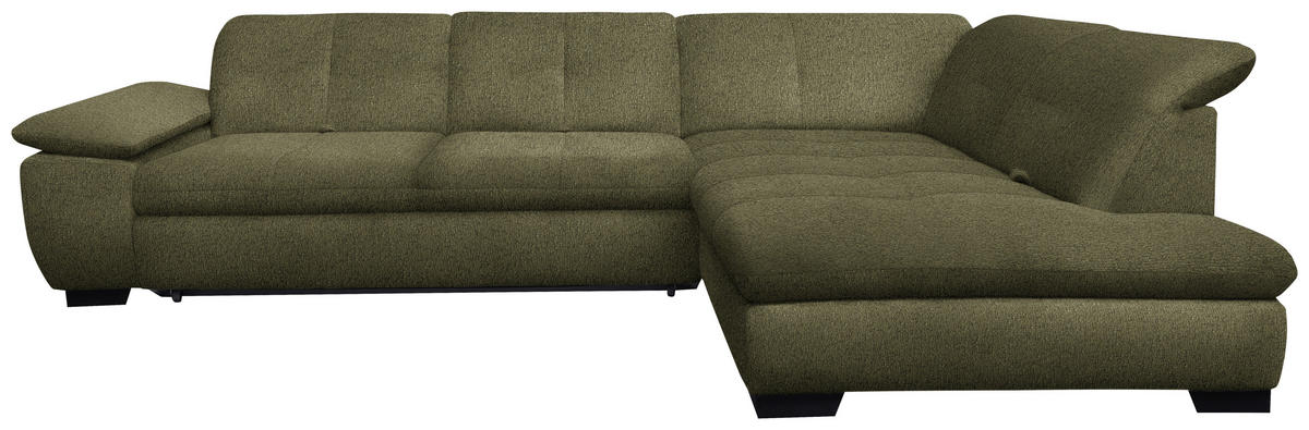 ECKSOFA in Flachgewebe Olivgrün  - Schwarz/Olivgrün, Design, Textil/Metall (313/242cm) - Xora
