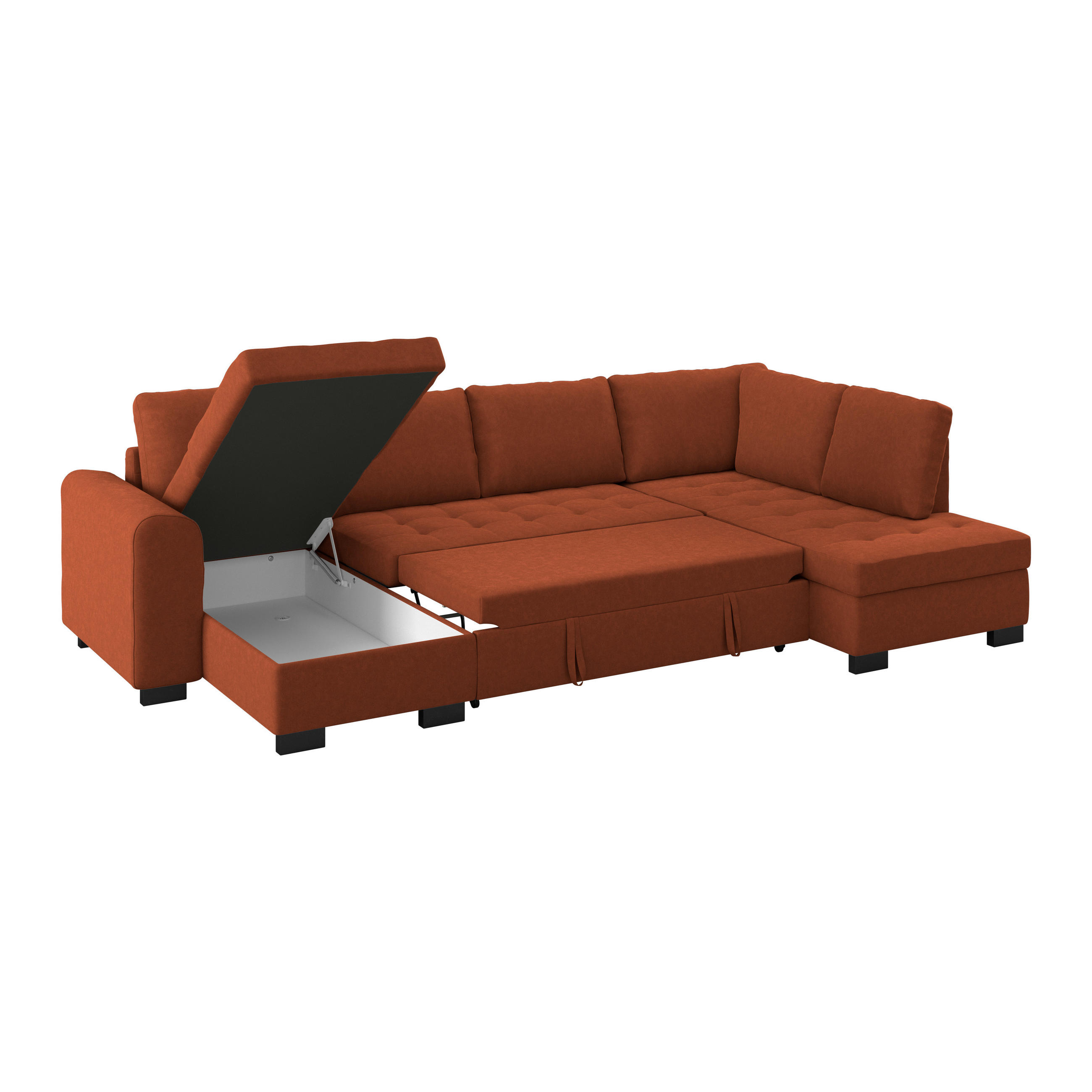 WOHNLANDSCHAFT Terracotta Mikrofaser  - Terracotta/Schwarz, MODERN, Kunststoff/Textil (155/305/178cm) - P & B