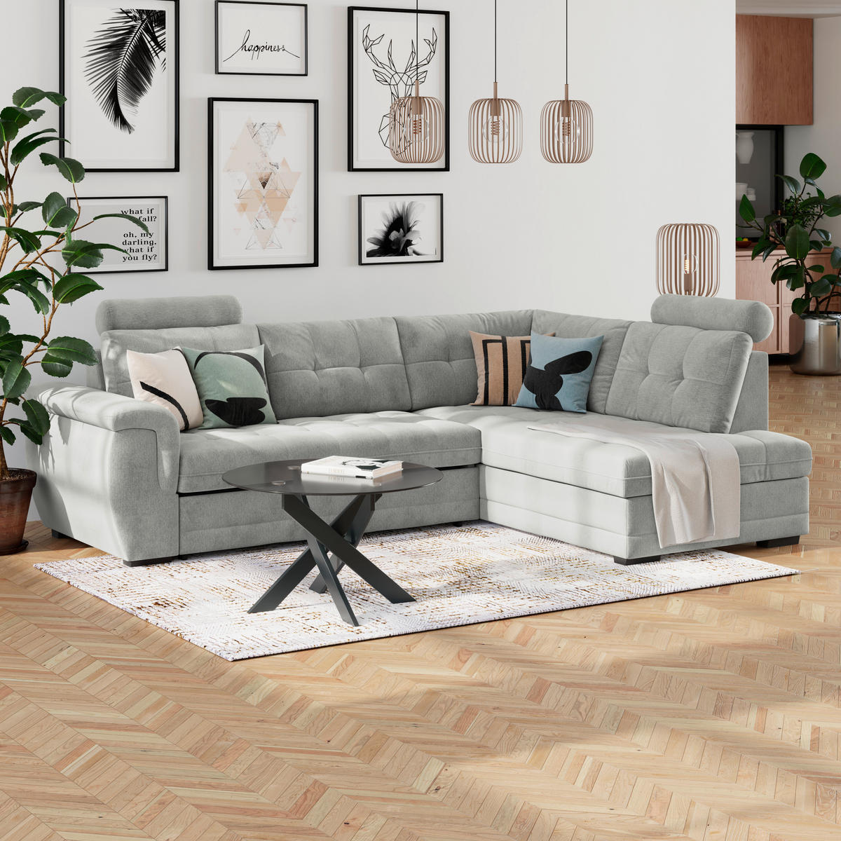 ECKSOFA  Mikrofaser, Struktur Grauweiss  - Schwarz/Grauweiss, Konventionell, Kunststoff/Textil (183/251cm) - MID.YOU