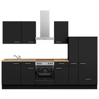 KÜCHENLEERBLOCK 300 cm   in Schwarz, Eichefarben  - Edelstahlfarben/Eichefarben, MODERN, Holzwerkstoff/Metall (300cm) - Nobilia