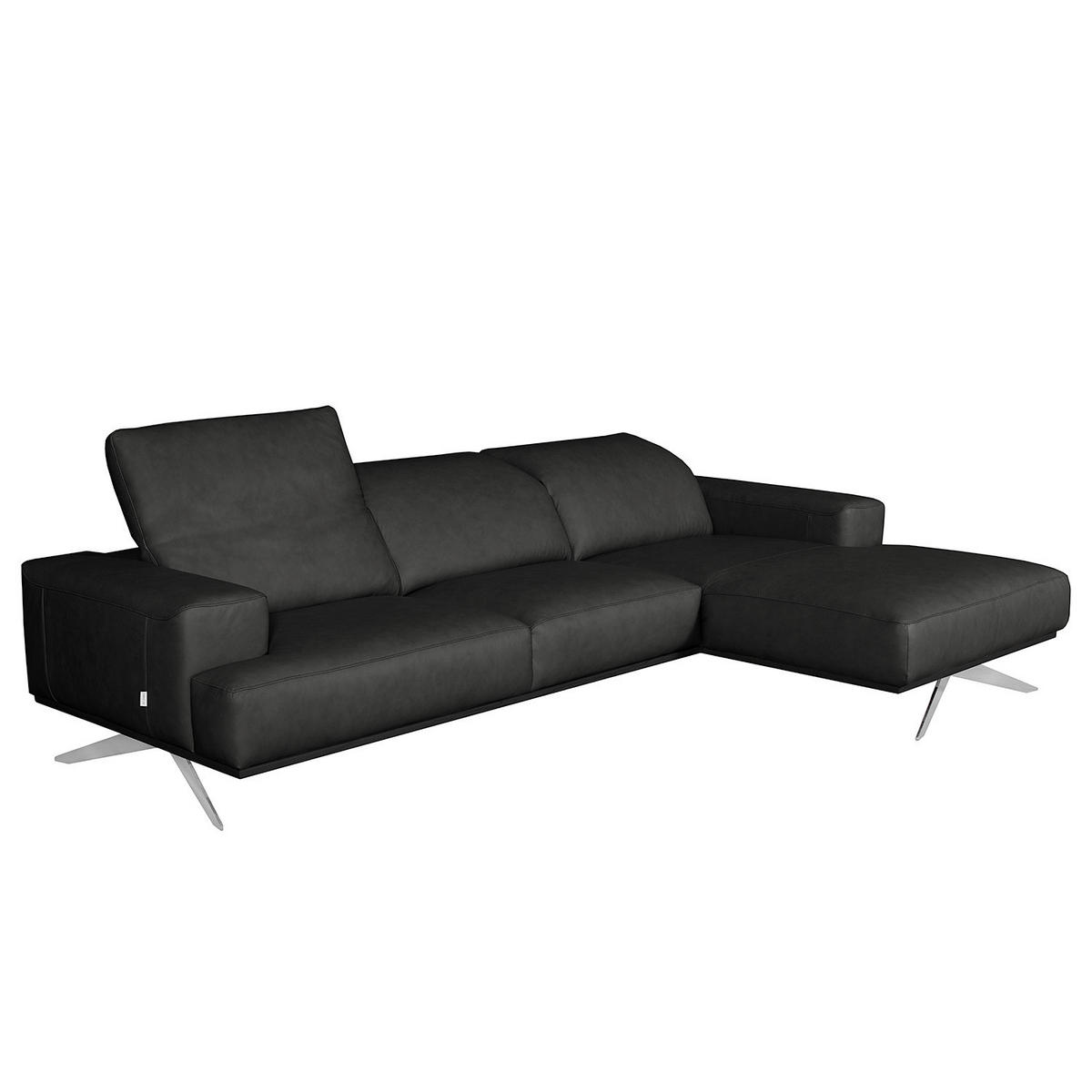 ECKSOFA  in Echtleder Schwarz  295/187 cm  - Chromfarben/Schwarz, Design, Leder/Metall (295/187cm) - Livetastic