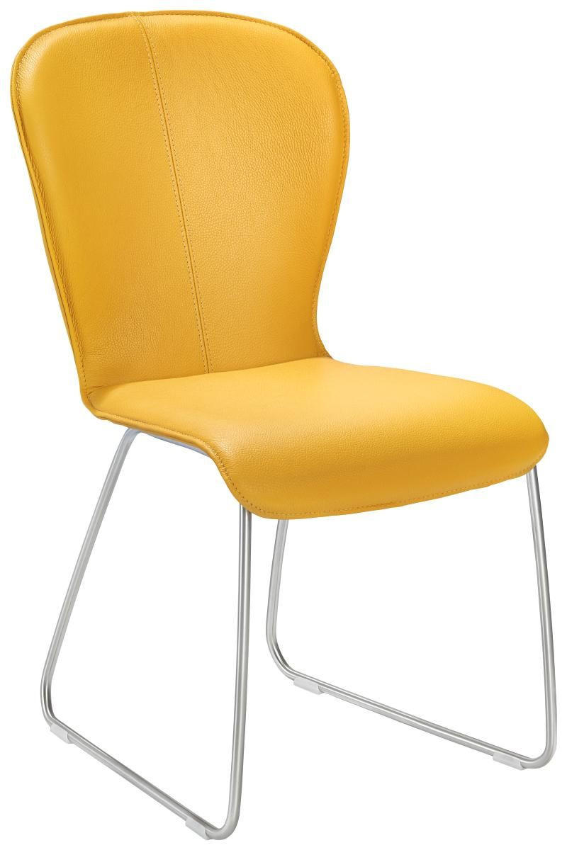 STUHL Echtleder Gelb, Edelstahlfarben  - Edelstahlfarben/Gelb, Design, Leder/Metall (48/91/61cm) - Bert Plantagie