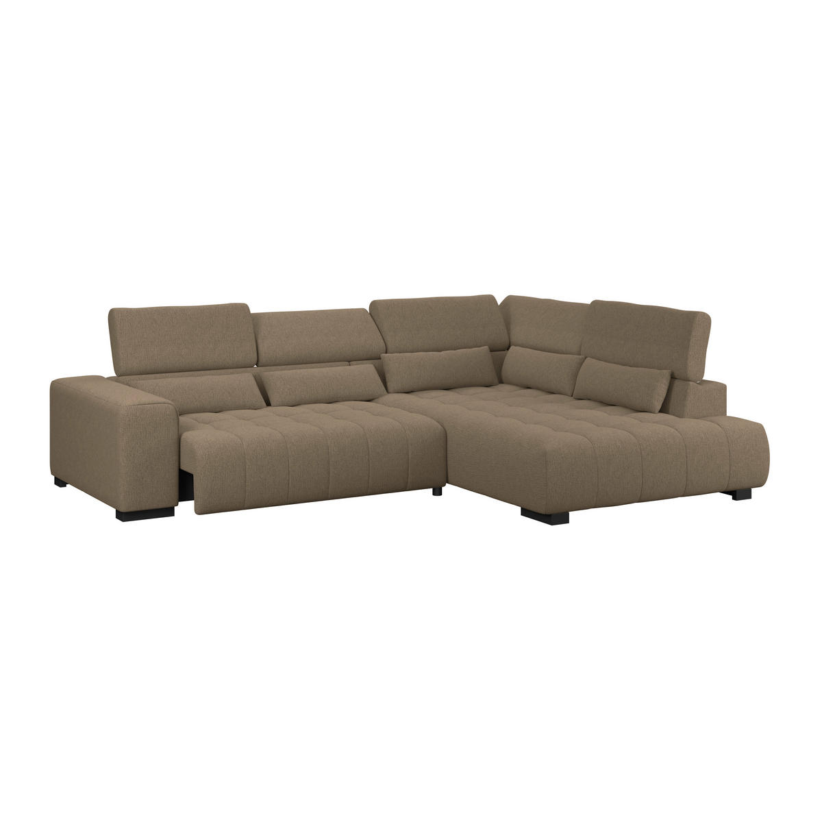 ECKSOFA MATERA Braun Chenille, Struktur Nierenkissen, Kopfteilverstellung, Sitzvorzug  - Schwarz/Braun, Trend, Holz/Textil (311/226cm) - MID.YOU