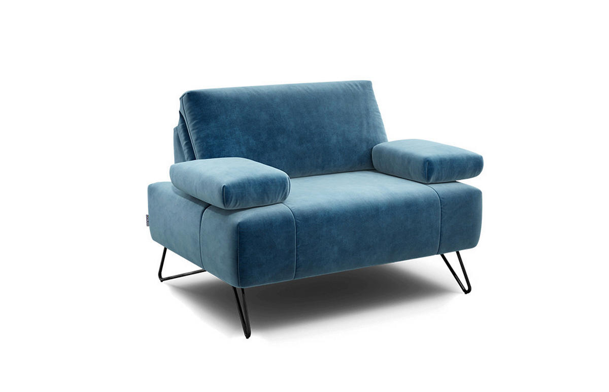 SESSEL in Samt Blau  - Blau/Schwarz, Design, Textil/Metall (114-142/85/86-94cm) - SENSOO