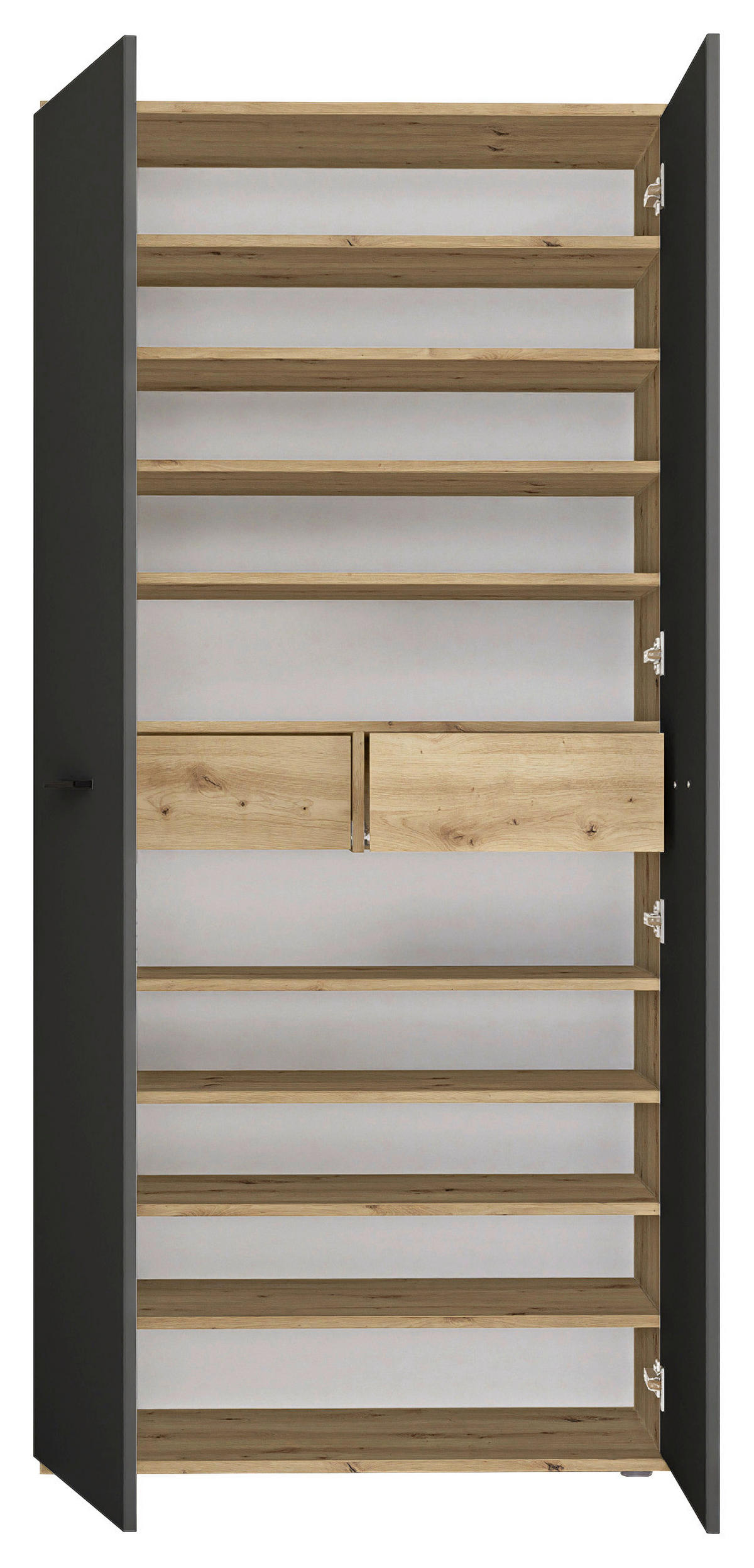 SCHUHSCHRANK Anthrazit, Eiche Artisan  - Anthrazit/Silberfarben, Basics, Holzwerkstoff/Kunststoff (90/195/35cm) - Xora