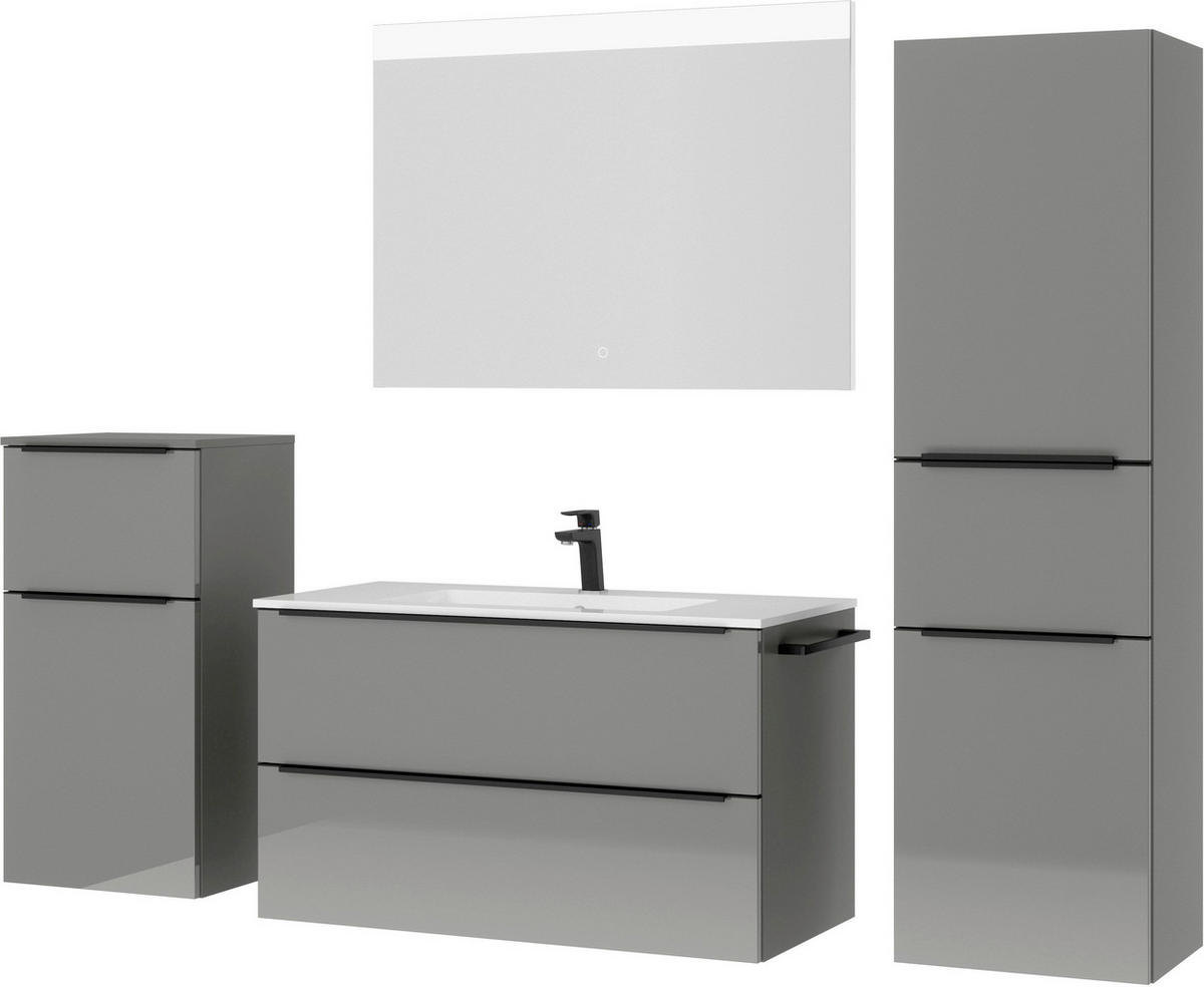 BADEZIMMER 5-teilig  in 191 cm  - Schieferfarben/Schwarz, MODERN, Glas/Holzwerkstoff (191cm) - Nobilia