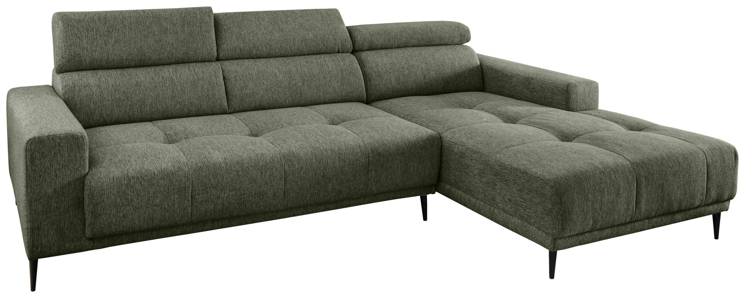 ECKSOFA Dunkelgrün Chenille  - Dunkelgrün/Schwarz, KONVENTIONELL, Textil/Metall (276/188cm) - Livetastic